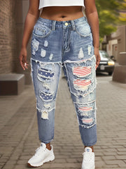 American Flag Patchwork Jeans Distressed Denim Pants