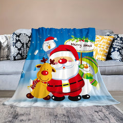 Cartoon Christmas Santa Claus Snowman Blanket Flannel Warm Blanket