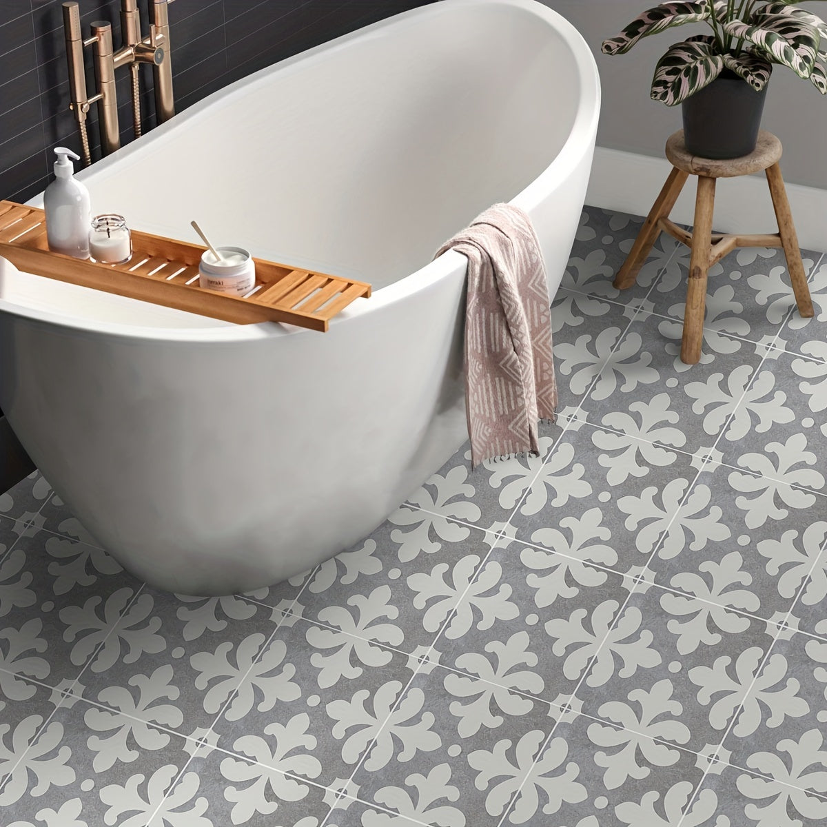 12pcs Moroccan Ethnic Pattern Floor Stickers Waterproof Tile Kitchen Toilet Home