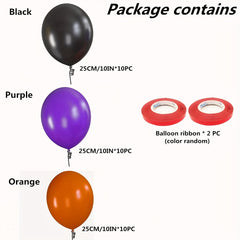 30pcs Halloween Party Balloons in Orange and Purple with Ribbon