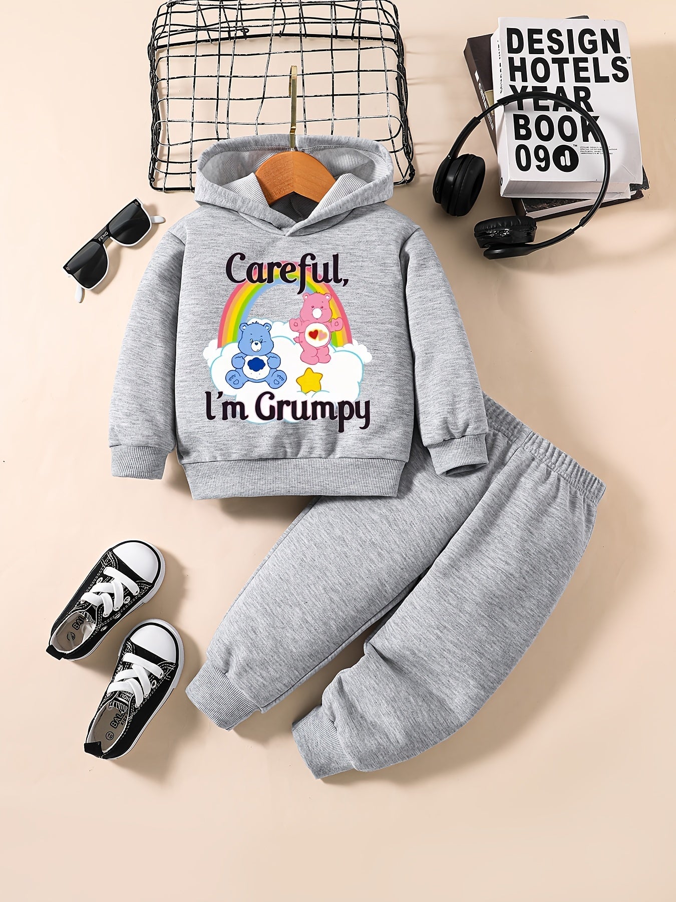 Baby Girl Set Cartoon Bear I'M GRUMPY Long Sleeve Hoodie Pants Outfit