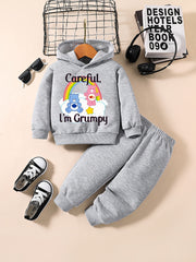 Baby Girl Set Cartoon Bear I'M GRUMPY Long Sleeve Hoodie Pants Outfit