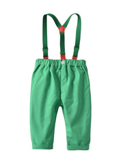 Boys Christmas Striped Bow Tie Overalls Set