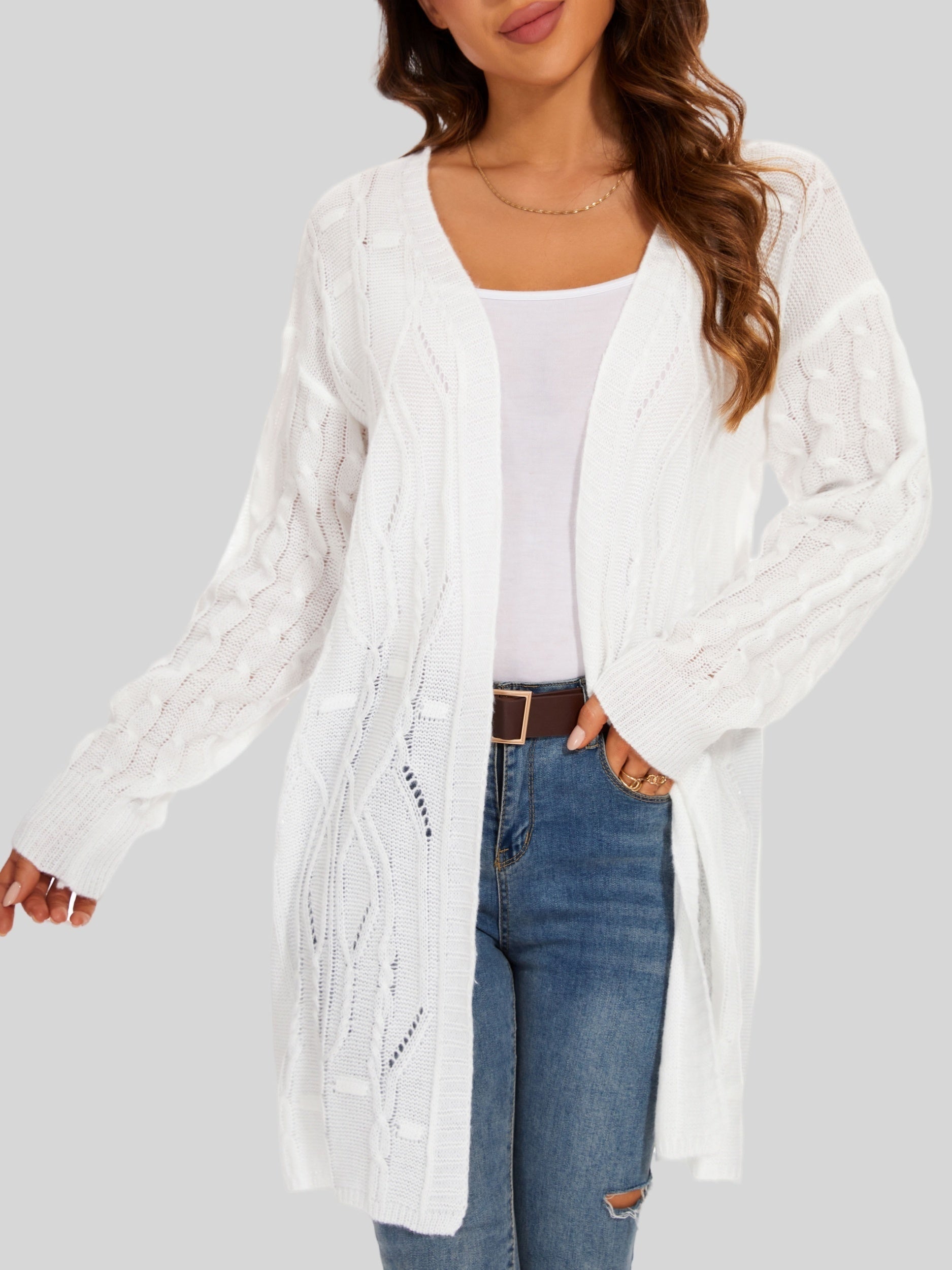 Ribbed Knit Cardigan V Neck Long Sleeve Sweater Women's Clothing
