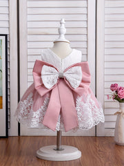 Baby Girls Lace Mesh Bowknot Sleeveless Princess Dress