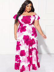 Floral Print Off Shoulder Maxi Smock Dress