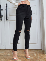 High Waist Ripped Skinny Jeans Slim Fit Denim Pants