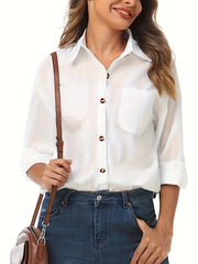 Plus Size Casual Blouse Women's Solid Long Sleeve Shirt Top