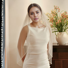 Beaded Bridal Veil Long Finger Length Bridal Gown with Beaded Edges
