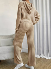 Solid Hoodie Set Stylish Drawstring Hoodie & High Waist Pants