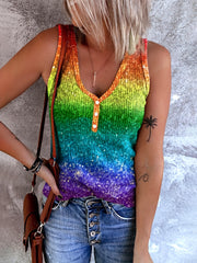 Colorful Print Button Front V Neck Tank Top Casual Sleeveless Top