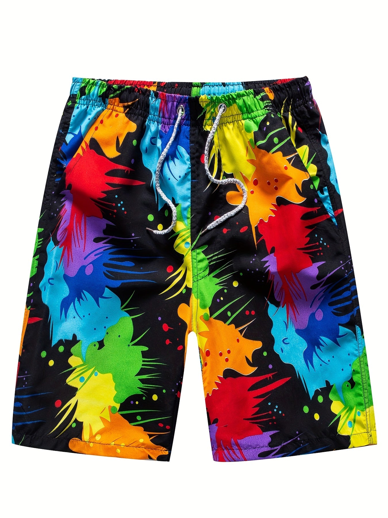 Men's Paints Splash Elastic Waist Drawstring Beach Shorts