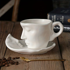 Unique Face Shaped Water Cup With Saucer Creative Coffee Cup Set