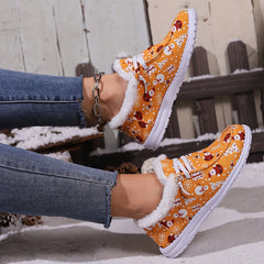 Women's Christmas Snow Boots Santa Claus Snowman Pattern Winter Plush Warm