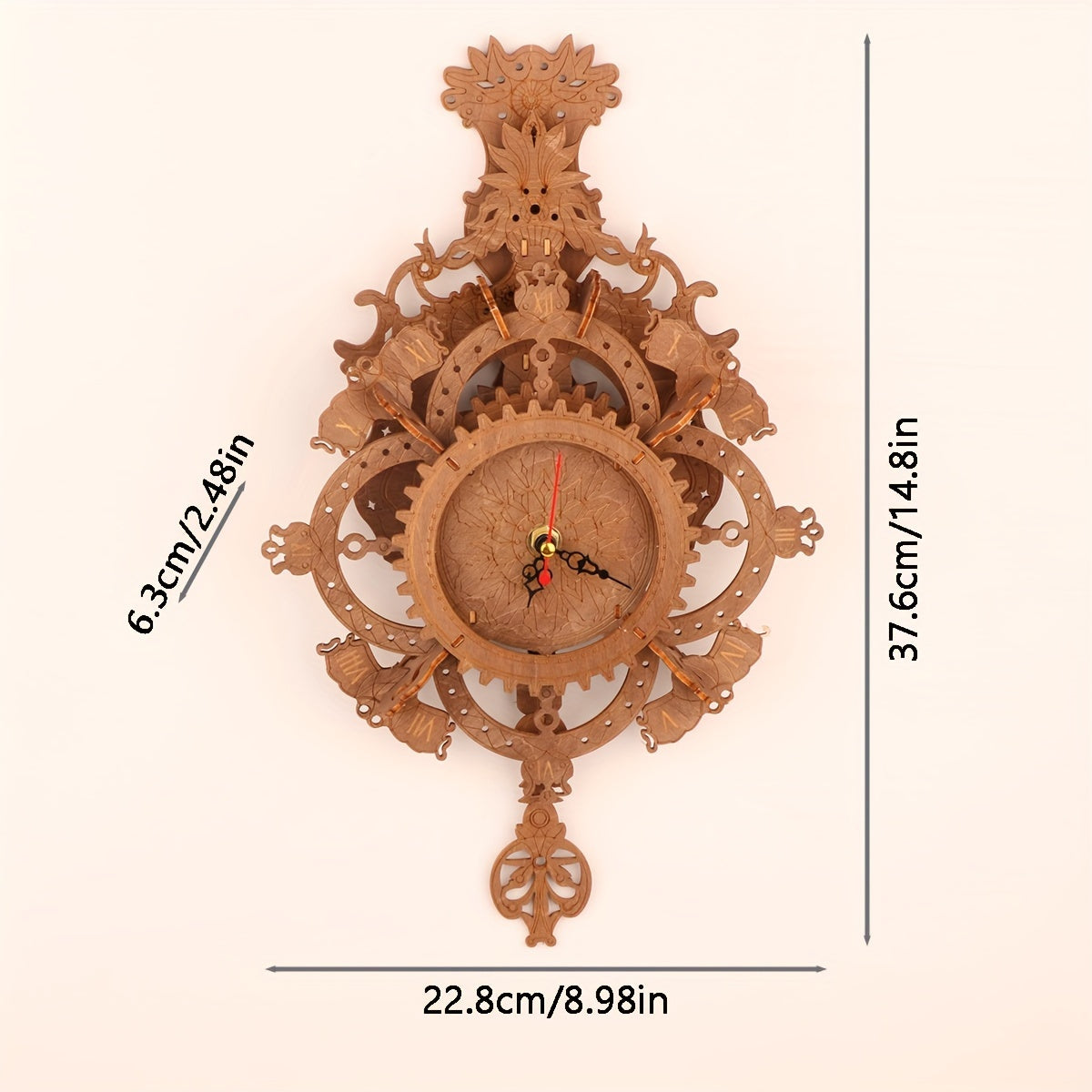 3D Vintage Wooden Wall Clock Puzzle Kit DIY Mechanic Yellow Light Brown