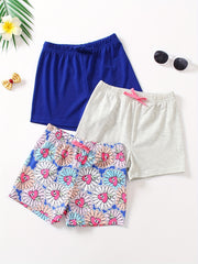 3pcs Girls' Bows Waist Casual Shorts Set For Sports Leisure