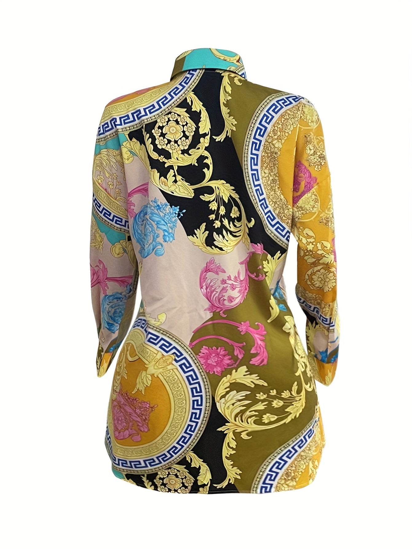 Colorblock Baroque Print Shirt Dress