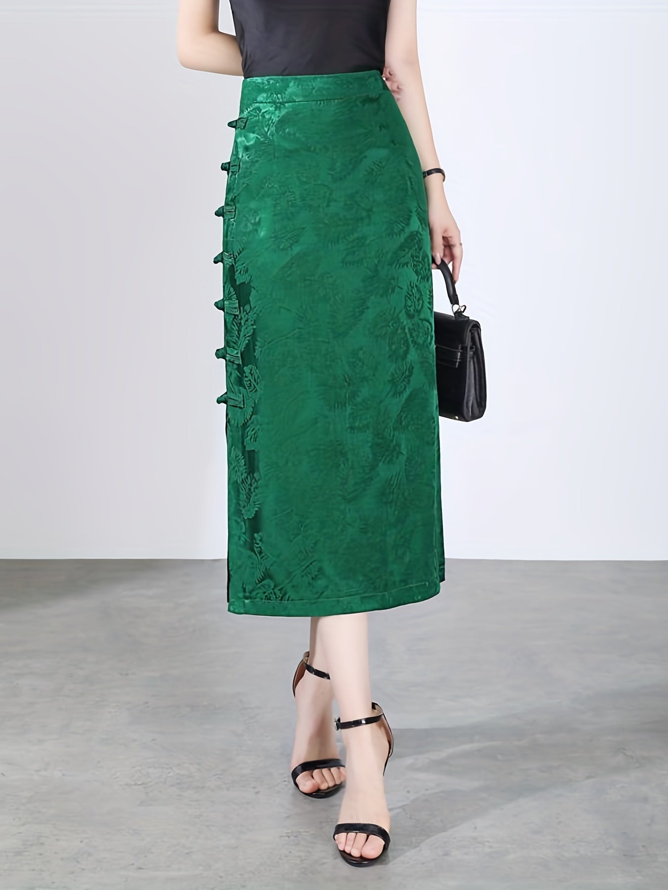Vintage Split Skirt with Side Buckle for Women