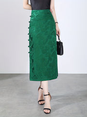 Vintage Split Skirt with Side Buckle for Women