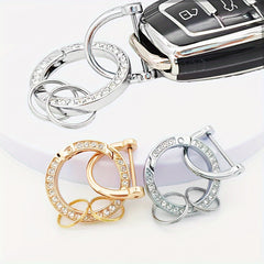 Glitter Rhinestone Keychain w/ D Ring 2 Key Rings Fingerprint Resistant Plating