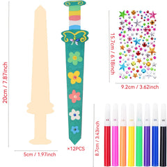 12pcs Unfinished Wooden Sword Set DIY Painting Wood Slice Pirate Swords