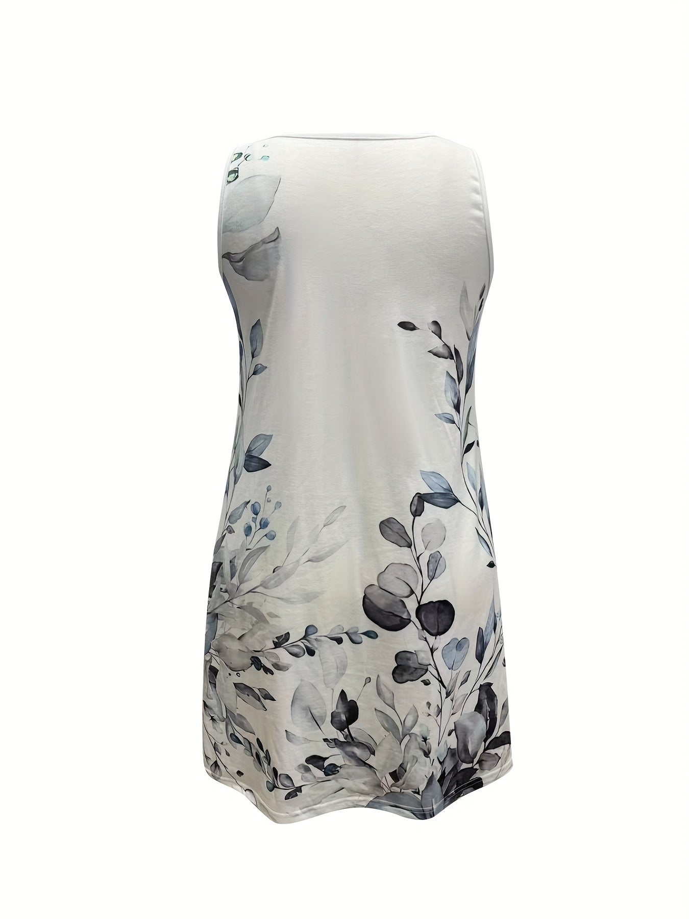Floral Print Tank Dress Round Neck Medium Stretch