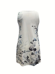 Floral Print Tank Dress Round Neck Medium Stretch