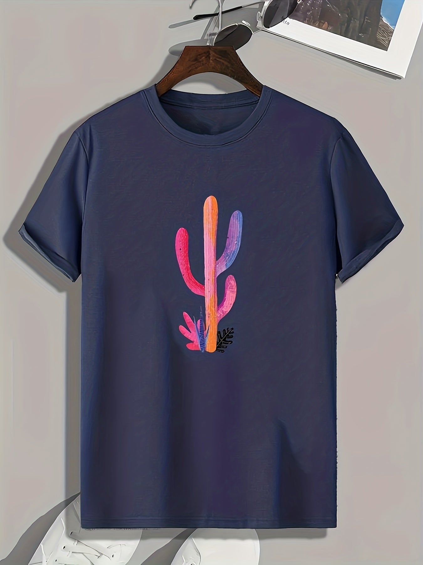 Cactus Pattern Print Men's Comfy Sports T shirt Graphic Tee