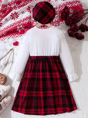 Girls 2pcs Plaid Dress Hat Set Autumn Winter