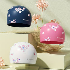 Flower Pattern Silicone Swim Cap, Waterproof, Comfortable