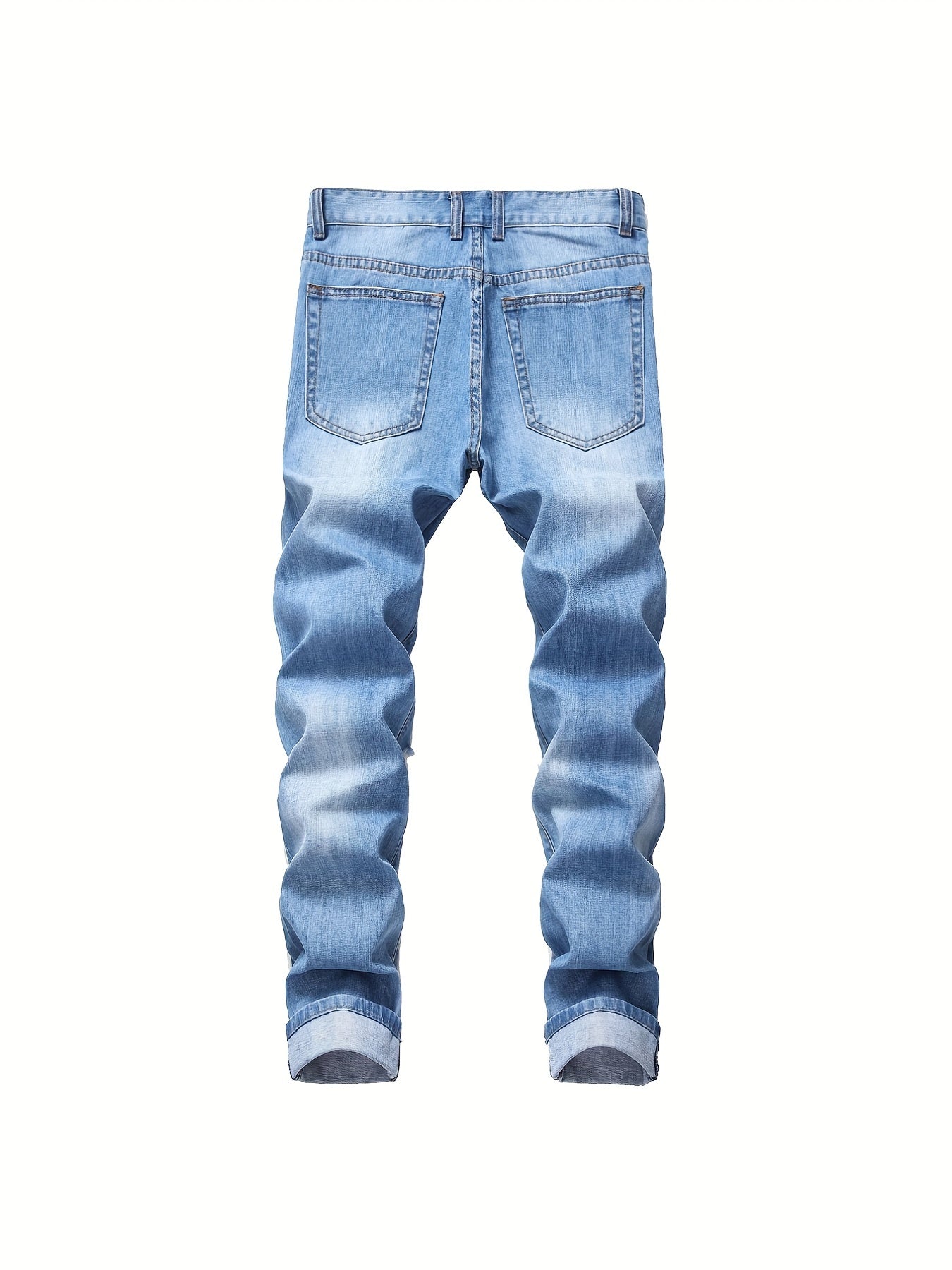 Mens Ripped Straight Denim Jeans With Pockets