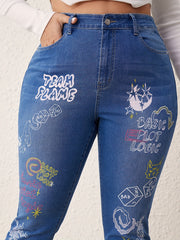 Casual Jeans Women's Plus Graphic Print High Stretch Jeans