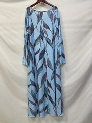 Colorblock Leaf Print Square Neck Maxi Dress