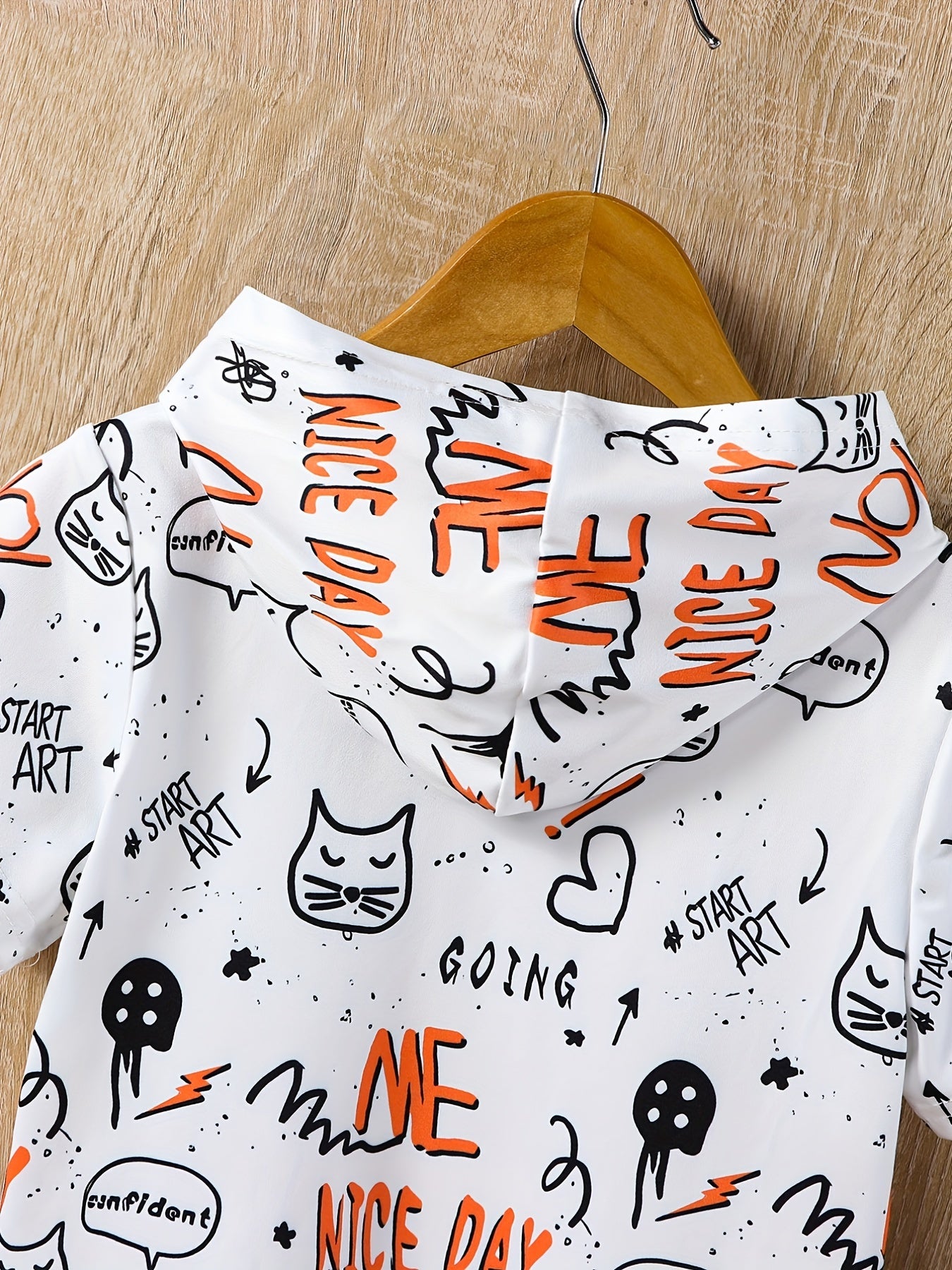 Graffiti Pattern Hooded T shirt Boys Girls Summer Clothes