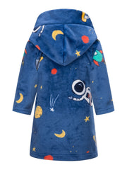 Kids Astronaut Planet Flannel Bathrobe Soft Hoodie Robes