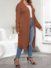 Casual Cardigan Women's Plus Solid Long Sleeve Open Front Long Cardigan