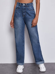 High Waist Straight Jeans Loose Fit Denim Pants