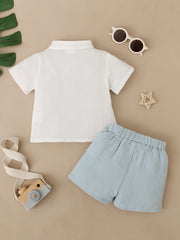 2pcs Baby Boys Button Collar Short Sleeve Shirt & Shorts Set