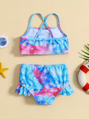 Girls Fish Scale Cami Top & Ruffled Shorts Swimsuit Set for Beach & Pool