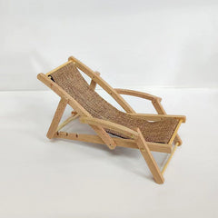 Dollhouse Beach Chair Wooden Lounge with Plush Gray Fabric Seat