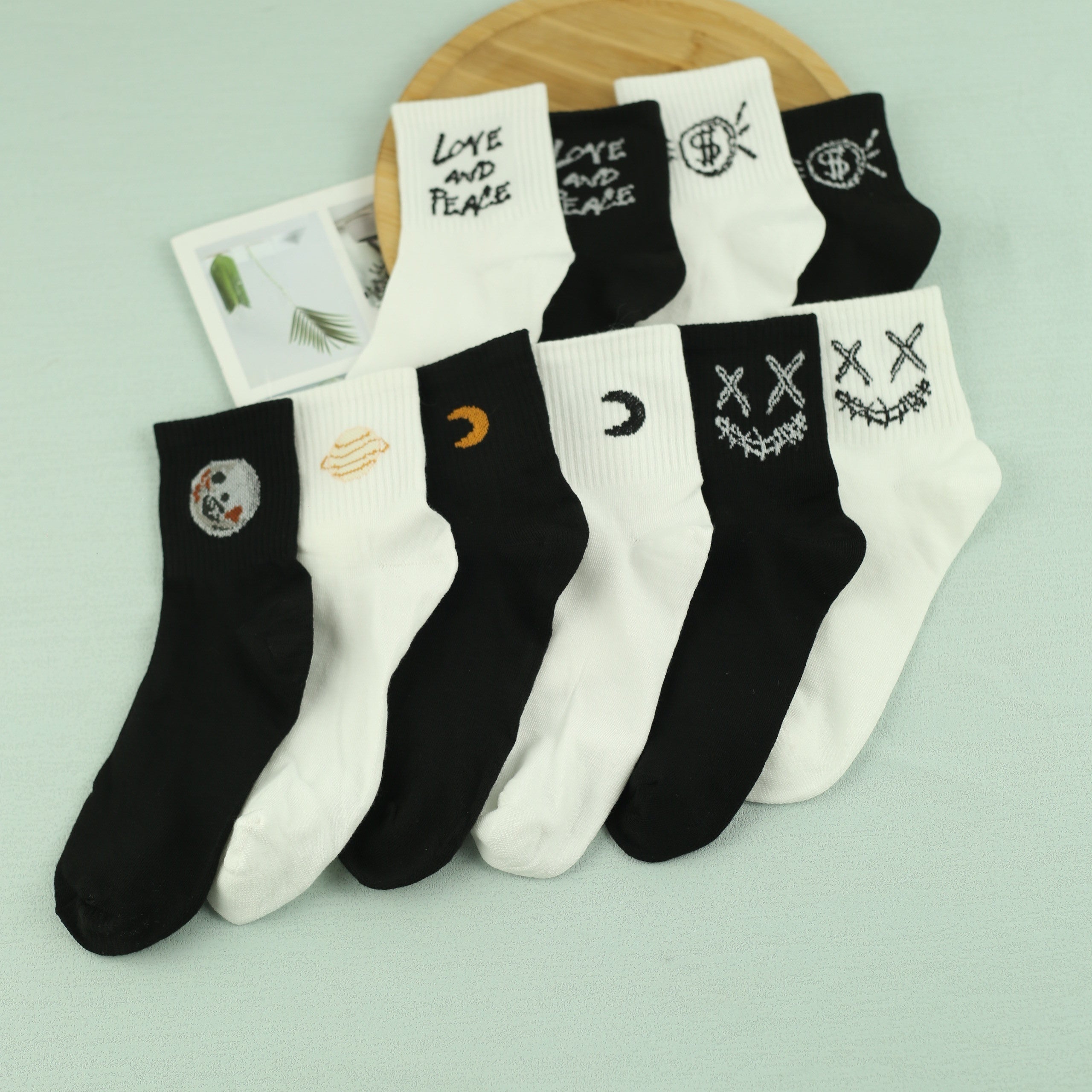 10 Pairs Cartoon Print Socks Women's Mid Tube Stockings & Hosiery