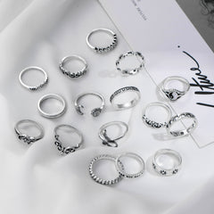 16pcs Hollow Vintage Geometric Snake Ring Set for Halloween