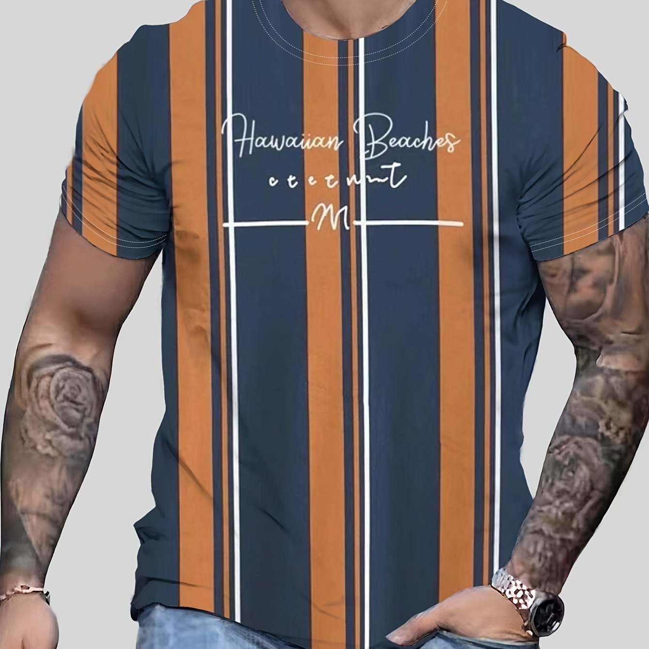 Men's Hawaiian Beaches Stripe T-shirt for Summer