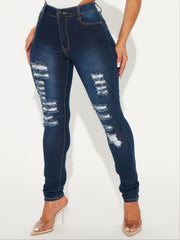 Women's Navy Ripped Skinny Leg Jeans