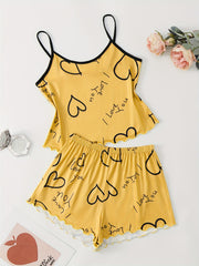 Women's Heart Print Pajama Set & Cozy Shorts