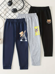 Boys Cartoon Sweatpants Set with Sun Car and Dinosaur Print