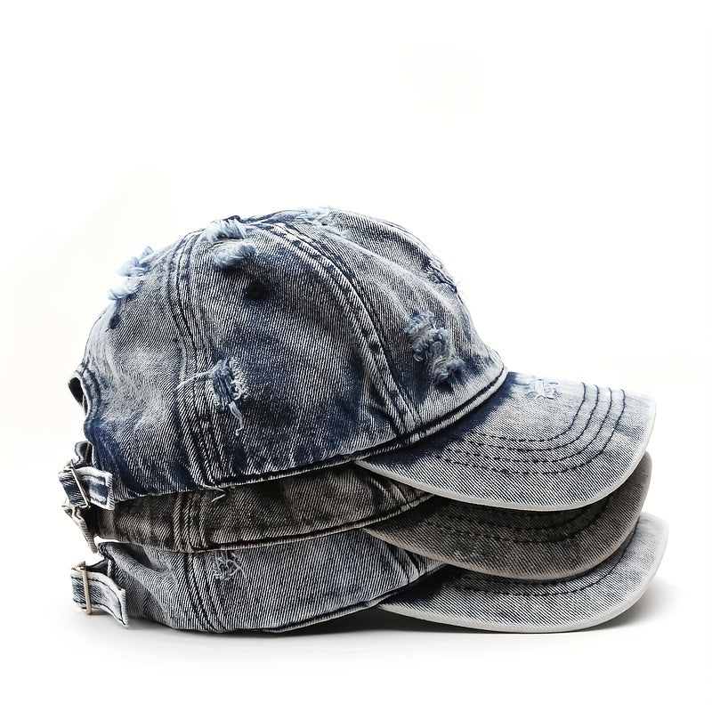 Unisex Breathable Adjustable Baseball Cap With Distressed Design