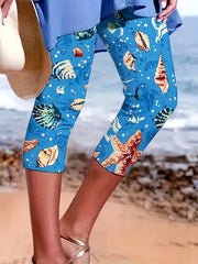 Ocean Print Skinny Capris Leggings for Women