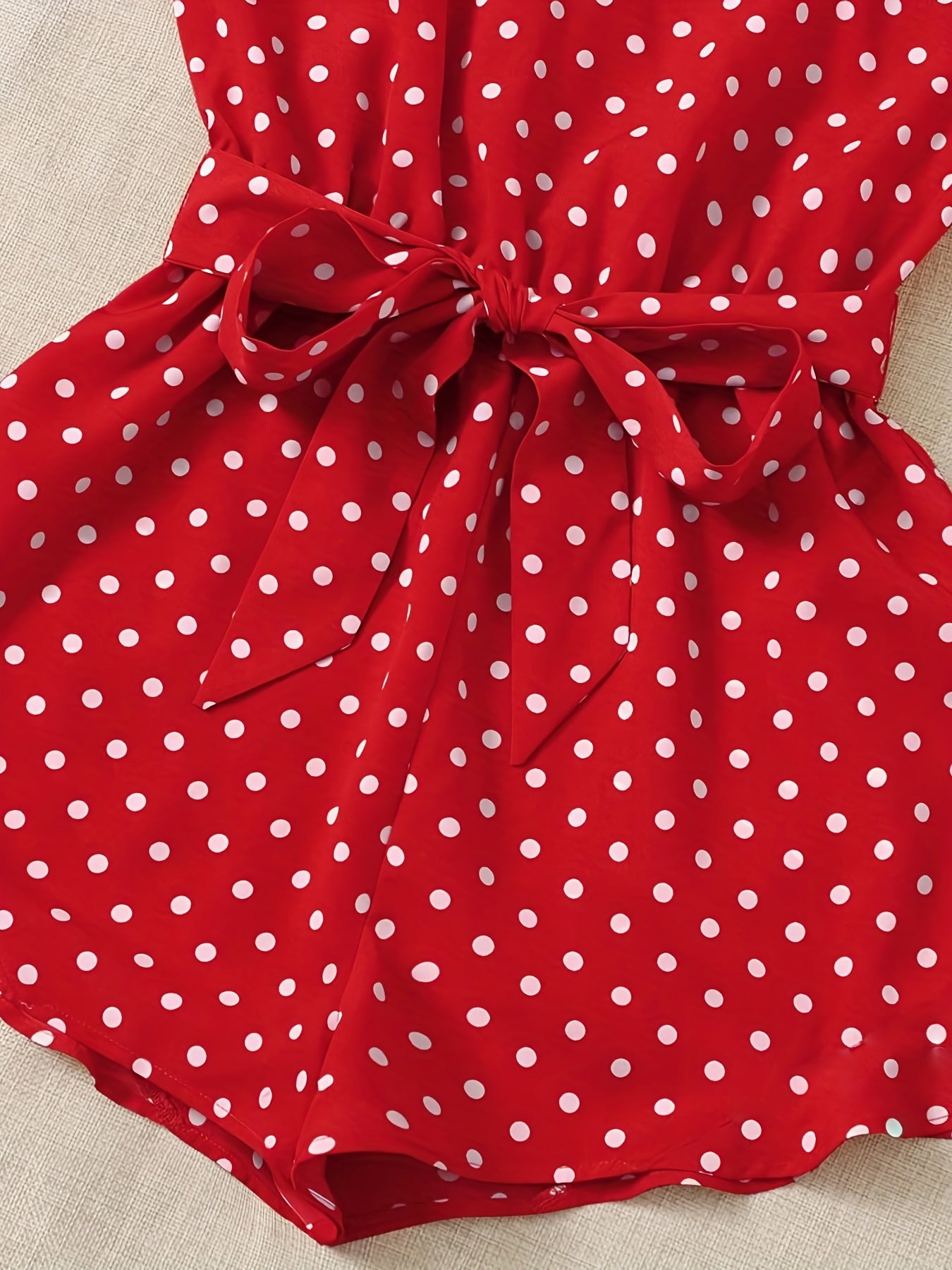 Polka Dot Print Romper Jumpsuit V Neck Tie Waist