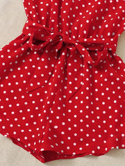 Polka Dot Print Romper Jumpsuit V Neck Tie Waist